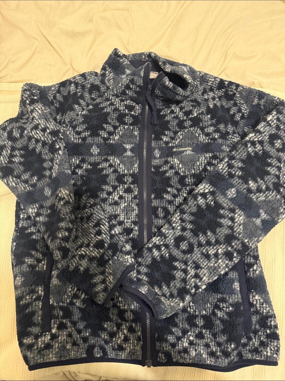 Columbia Women’s Navy and Light Gray Patterned Full-Zip Fleece Jacket